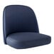 A close up of a navy blue Lancaster Table & Seating bucket chair with a black vinyl seat.