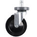 A black Metro Super Erecta caster with a metal wheel and metal corner.