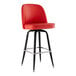 A Lancaster Table & Seating black barstool with a red vinyl seat.