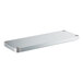 A silver galvanized steel rectangular shelf with metal corners.