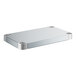 A white rectangular object with a silver metal frame.