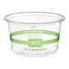 A clear 16 oz. compostable deli container made from PLA, featuring green labeling and branding from World Centric.