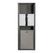 A Grosfillex Sunset Gray and Volcanic Black Towel Valet with towels stacked on a shelf.