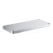 A silver rectangular shelf with metal corners.