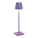 A lilac Zafferano America Poldina Pro table lamp with a white shade.