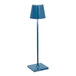 A Zafferano America Poldina Pro Capri Blue table lamp on a white background.