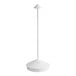 A Zafferano America Pina table lamp with a white base and pole and a round top.