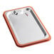 A silver rectangular Vigor stainless steel tray with a silver handle and orange silicone seal.