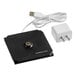 A black square Zafferano Poldina Pro Mini table lamp charger with a white USB cable.