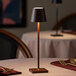 A Zafferano America Poldina Pro table lamp with a brown base on a table.