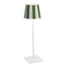 A Zafferano America Poldina Pro table lamp with a green and white striped shade.