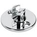 A chrome plated metal flange with two holes.