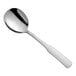 A silver Choice Bellwood bouillon spoon with a handle.