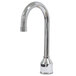 An Advance Tabco silver hands-free sensor deck mount faucet with a black sensor.