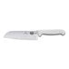 A Victorinox Santoku knife with a white handle.