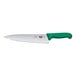 A Victorinox chef knife with a green Fibrox handle.