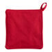 A red cloth pot holder with a pocket.