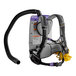 A ProTeam backpack vacuum with a hose attached and a black and grey harness.