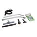 The ProTeam GoFit backpack vacuum with Xover multi-surface telescoping wand kit and various accessories including a floor brush.