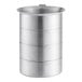 A silver aluminum can with a pour lip and measuring cup numbers on it.