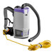 A ProTeam 6 Qt. backpack vacuum with a hose attached.