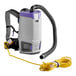 A ProTeam GoFit backpack vacuum with a hose attached.