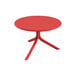 A Nardi red round table with a metal base and legs.