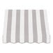 A white rectangular awning with gray and white stripes.