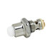 A chrome plated brass T&S pedal valve bonnet assembly with a white button.