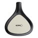 An Acopa black and white stoneware fry pan server with a white circle and the word Acopa in black.