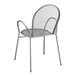 A Lancaster Table & Seating Harbor Gray Steel Mesh Outdoor Arm Chair with a mesh back and seat.