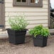 Two Novelty Manufacturing Co. black square tub planters on an outdoor patio table.