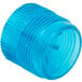 A blue plastic cap with a small hole.