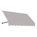 An open-sided gray fabric awning over a white background.