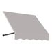 An open-sided gray fabric awning with a light slope.
