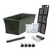 An EarthBox green plastic planter with accessories including black and white plastic bags.