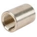 A T&S stainless steel adapter with female threaded connections.