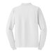 The back of a white Port Authority long sleeve polo shirt.