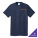 A medium navy Port & Company T-shirt with a logo on it.
