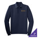 A navy Port Authority long sleeve polo shirt with gold embroidery.