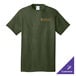 An olive drab green Port & Company short sleeve t-shirt with a logo on it.