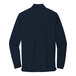 The back of a navy blue Port Authority long sleeve polo shirt.