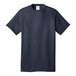 A Port & Company Heather Navy T-Shirt with a white label.