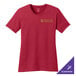 A red Port & Company women's t-shirt with a logo on it.