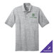A grey Port & Company polo shirt with a green logo.