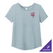 A women's blue AllMade tri-blend t-shirt with a logo on it.