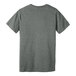 A close-up of the back of a Bella + Canvas deep heather grey t-shirt with a small logo on the front.