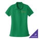 A medium bright kelly green Port Authority women's polo shirt with a logo on it.