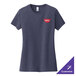 A District heathered navy women's t-shirt with a red logo.