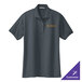 A steel gray Port Authority women's polo shirt with a logo on it.